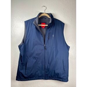 IZOD Mens Fleece Lined Wind Water Resistant Vest Navy Grey XL Outdoors Golf